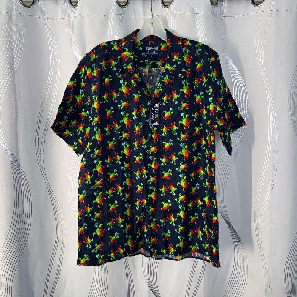 Vilebrequin Men's Tropical Graphic Print Short Sleeve Button-Up Shirt Size L